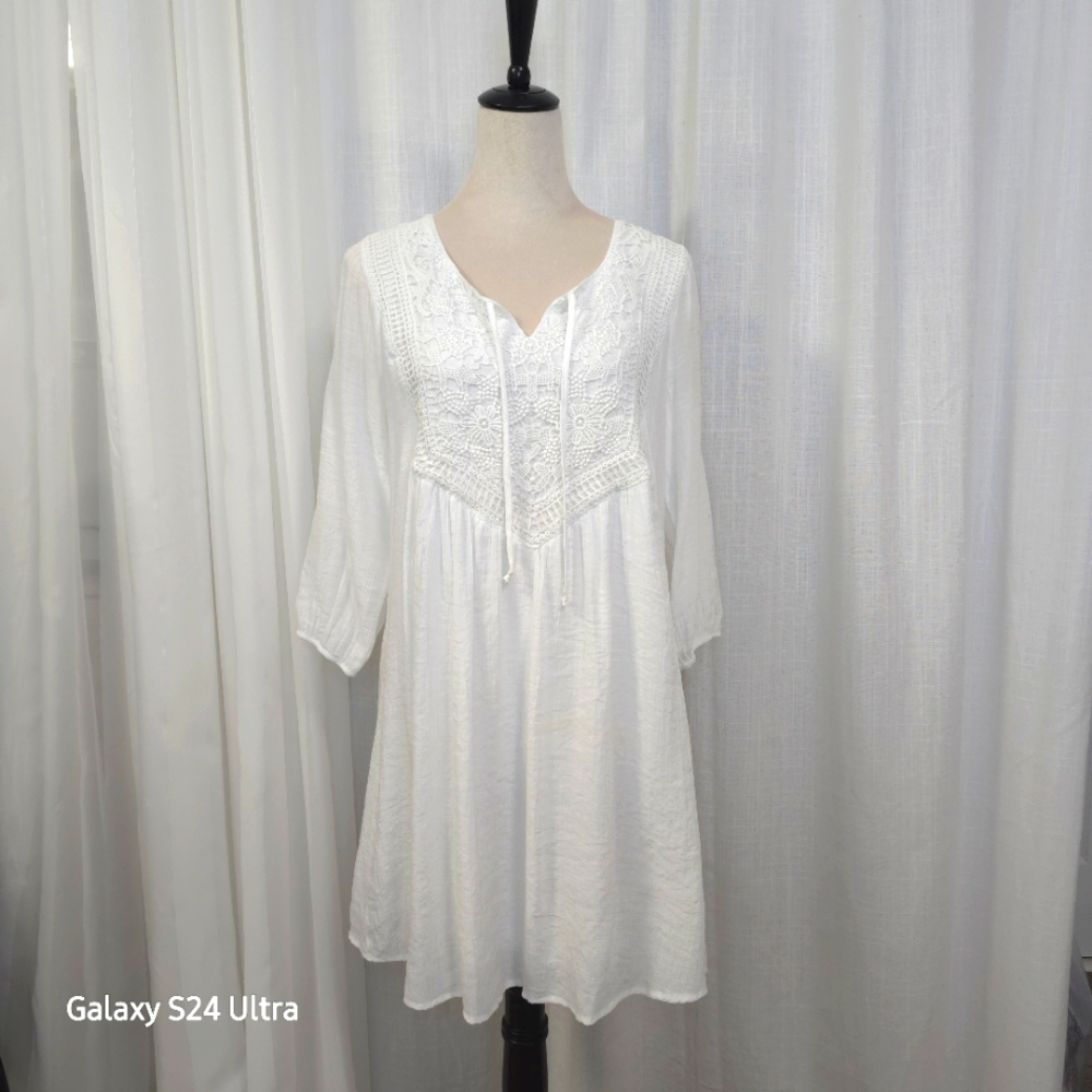Indigo Rose White Boho Chic Summer Dress Size‎ M Cottagecore Peasant Bohemian